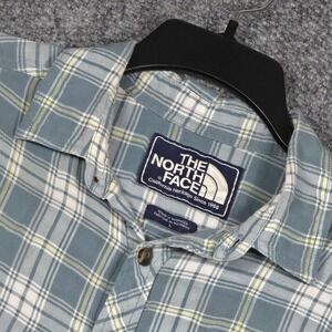 The North Face Plaid Short Sleeve Button Down Men's Shirt Large Blue White